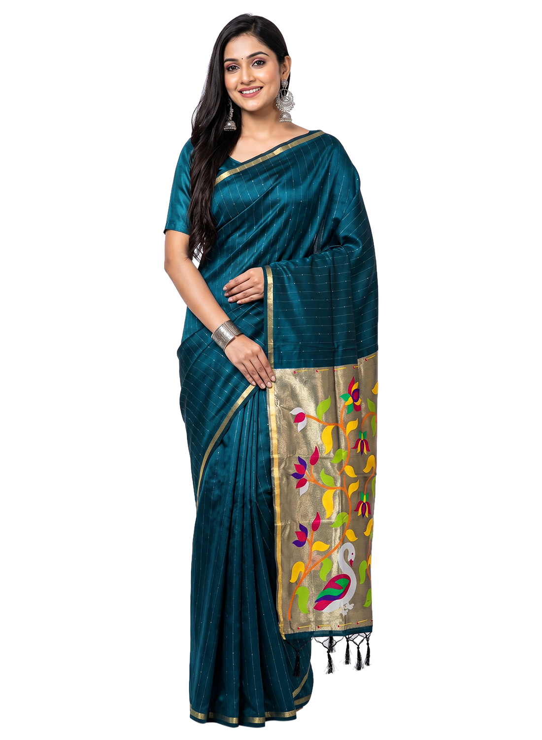 Women's Traditional Zari Cotton Silk Saree with Unstitched Blouse Piece.