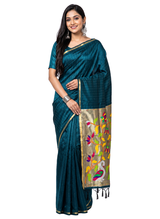 Women's Traditional Zari Cotton Silk Saree with Unstitched Blouse Piece.