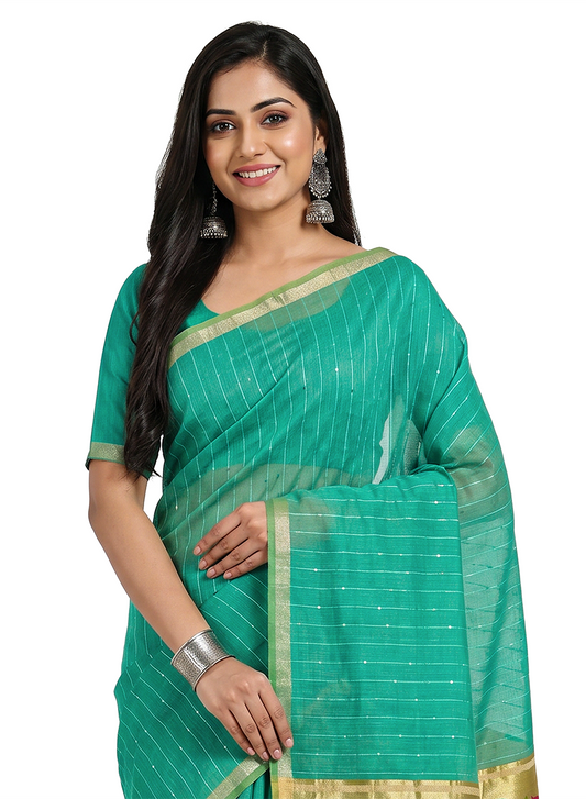 Women's Traditional Zari Cotton Silk Saree with Unstitched Blouse Piece.