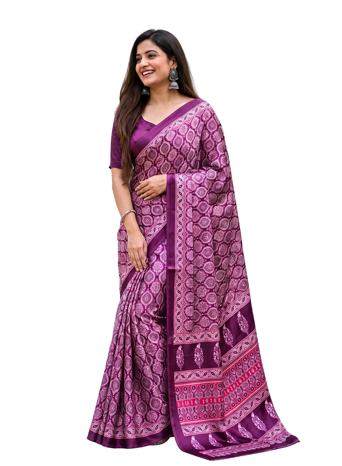 Women's Traditional Floral Block Printed Art Silk Saree with Unstitched Blouse Piece.