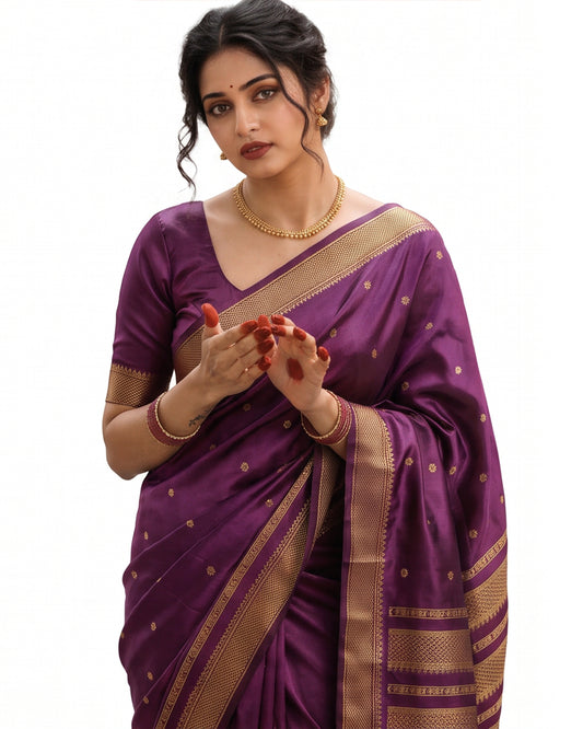 Women's Woven Banarasi Art Silk Saree with Unstitched Blouse Piece.