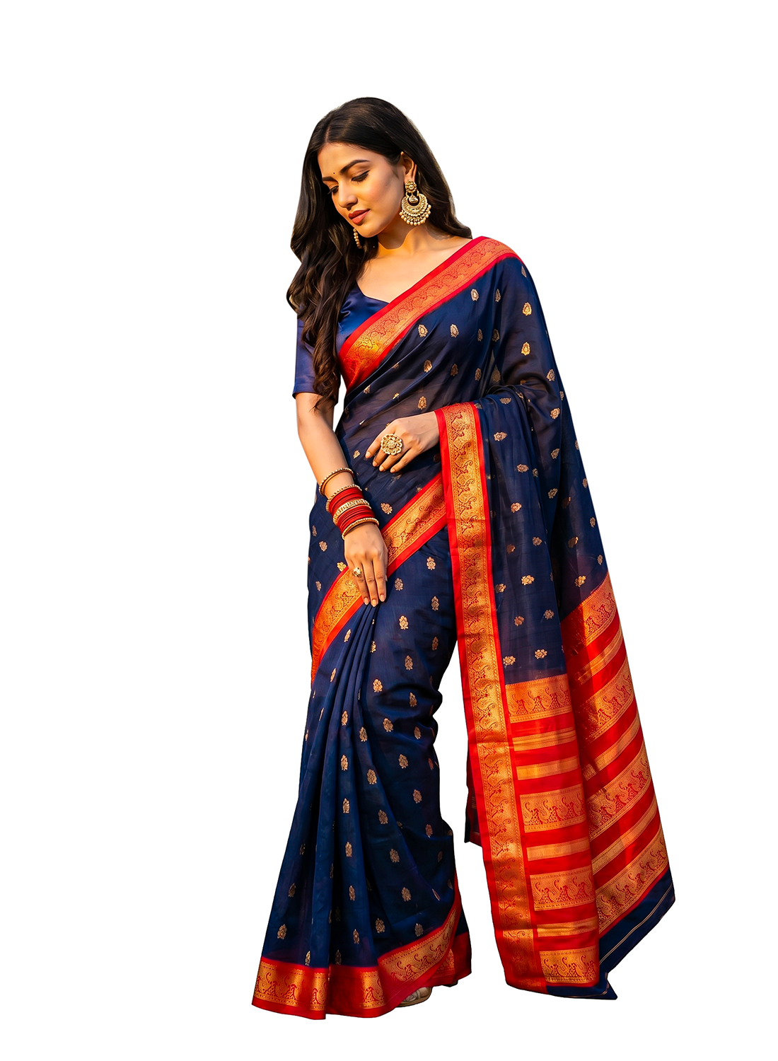 Women's Elegant Banarasi Kanjivaram silk and South Indian Gadwal Silk Cotton Handloom Saree Woven Design Ethnic Wear with Blouse Piece.