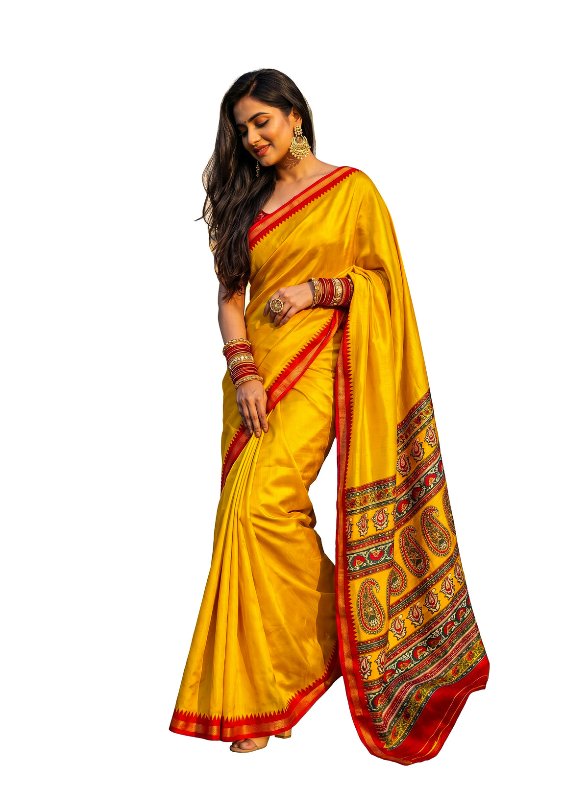 Women's Printed Silk Blend Saree with Unstitched Blouse Piece.