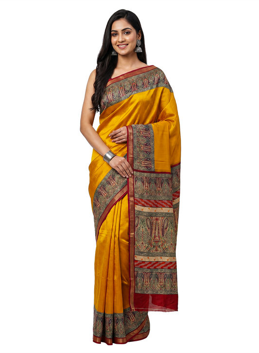 Women's Printed Silk Blend Saree with Unstitched Blouse Piece.