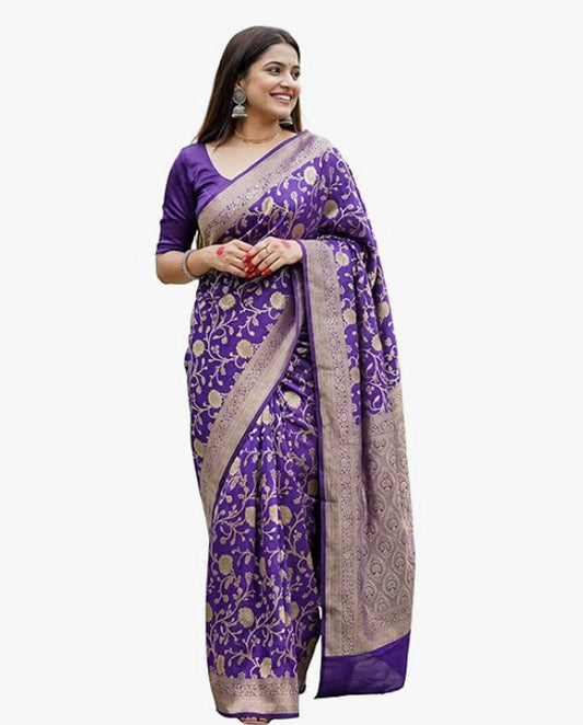 Women's Woven Banarasi Art Silk Saree with Unstitched Blouse Piece.