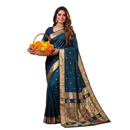 Banarasi Soft Silk Saree Festive Woven Jacquard Zari Border Sarees with Unstitched Blouse Piece.