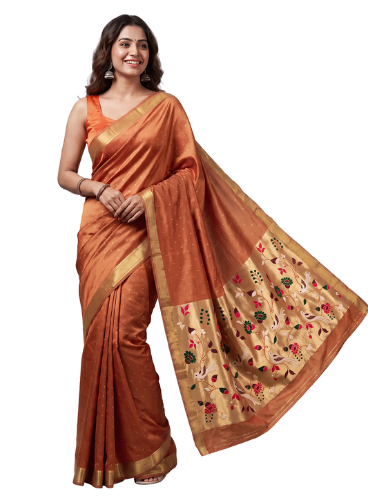 Women's Woven Paithani Art Silk Saree with Unstitched Blouse Piece.