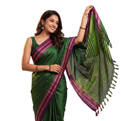 Women's Art Silk Traditional Saree with Zari Border and Unstitched Blouse Piece.