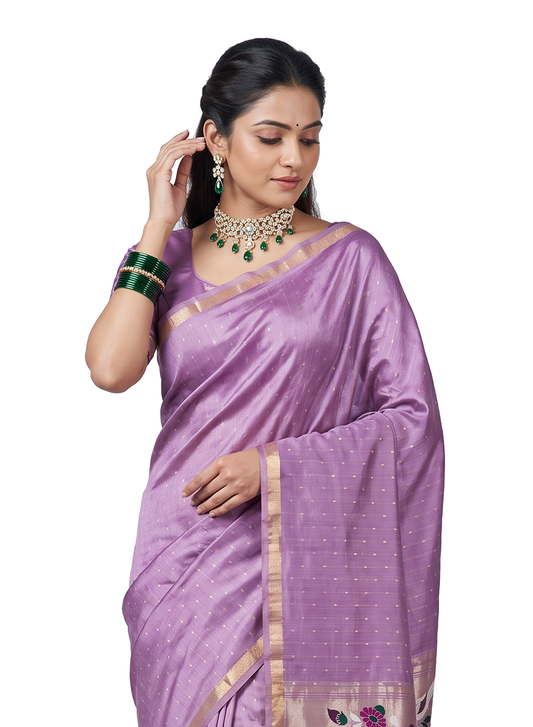 Women's Woven Paithani Art Silk Saree with Unstitched Blouse Piece.
