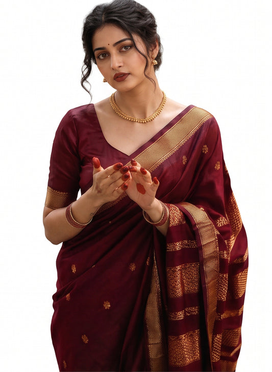 Women's Woven Banarasi Art Silk Saree with Unstitched Blouse Piece.
