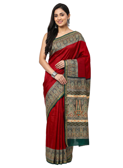 Women's Printed Silk Blend Saree with Unstitched Blouse Piece.