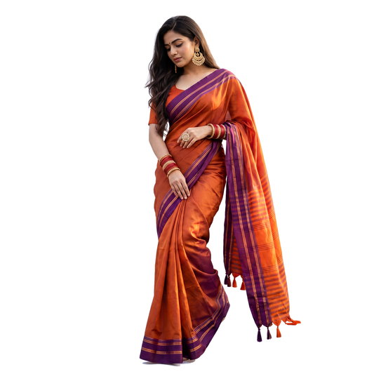 Women's Art Silk Traditional Saree with Zari Border and Unstitched Blouse Piece.