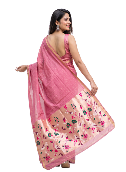 Women's Woven Paithani Art Silk Saree with Unstitched Blouse Piece.