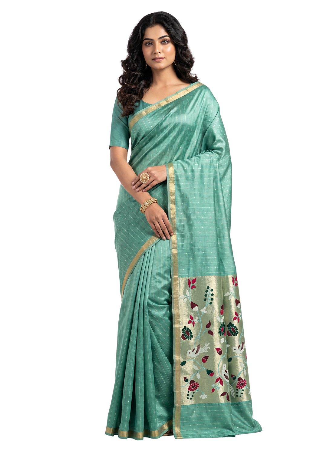 Women's Woven Paithani Art Silk Saree with Unstitched Blouse Piece.