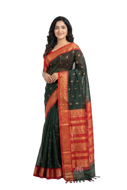Women's Elegant Banarasi Kanjivaram silk and South Indian Gadwal Silk Cotton Handloom Saree Woven Design Ethnic Wear with Blouse Piece.