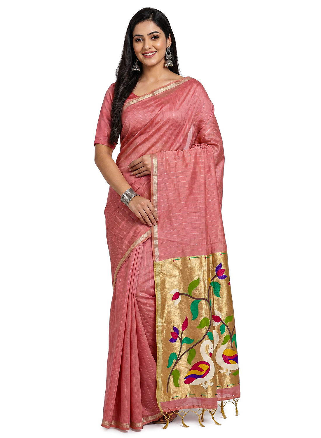 Women's Traditional Zari Cotton Silk Saree with Unstitched Blouse Piece.