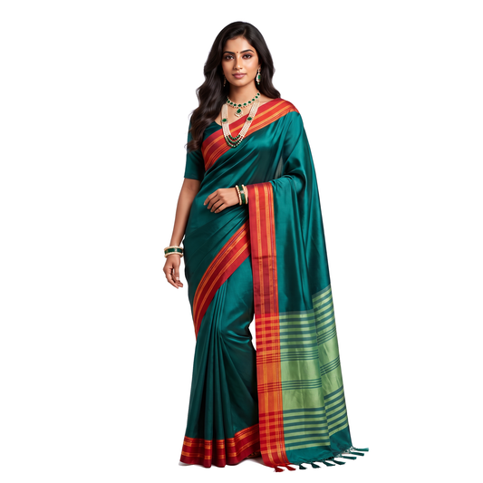 Women's Art Silk Traditional Saree with Zari Border and Unstitched Blouse Piece.