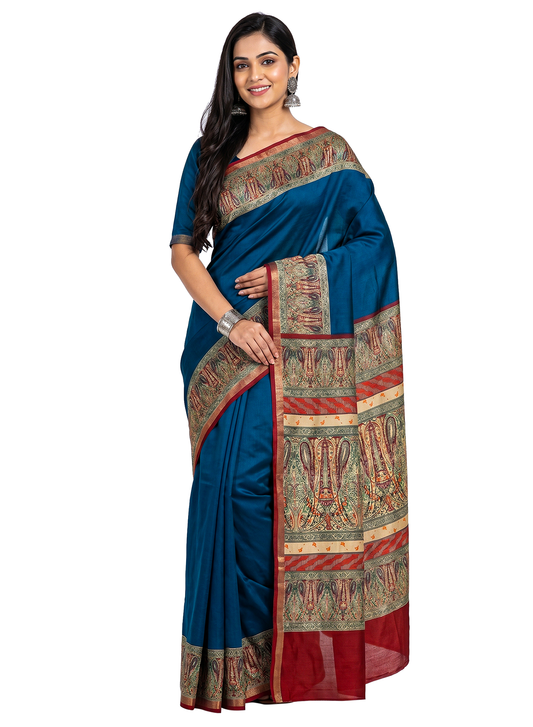 Women's Printed Silk Blend Saree with Unstitched Blouse Piece.