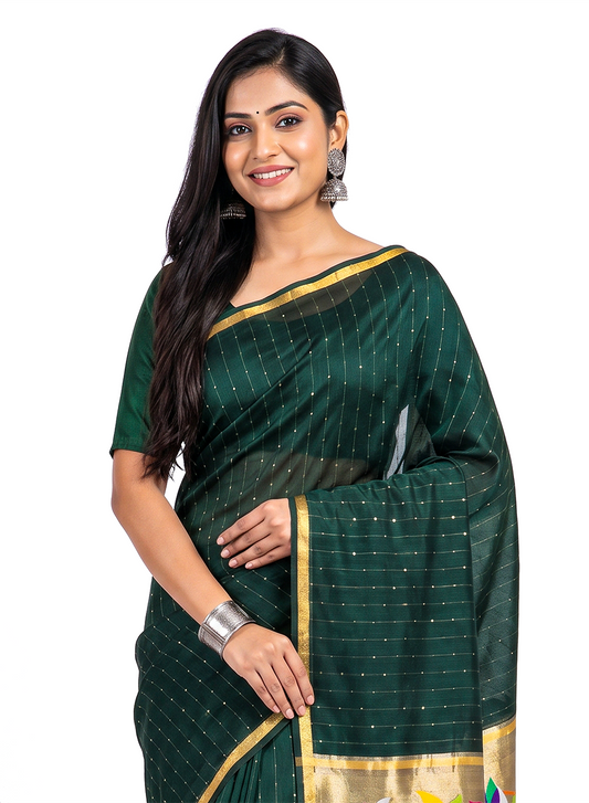 Women's Traditional Zari Cotton Silk Saree with Unstitched Blouse Piece.