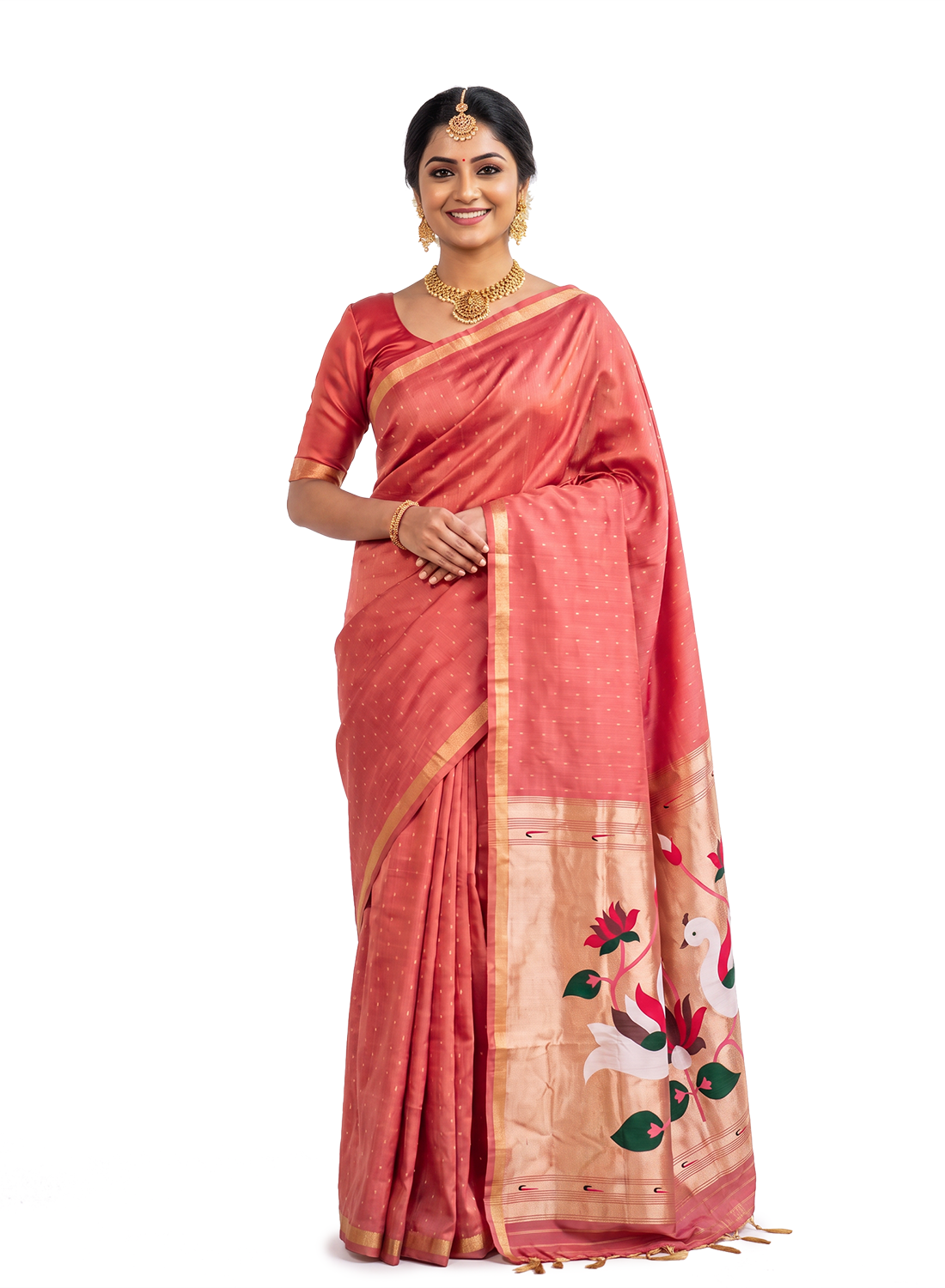 Women's Paithani Silk Saree with Unstitched Blouse Piece.