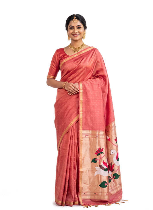 Women's Paithani Silk Saree with Unstitched Blouse Piece.