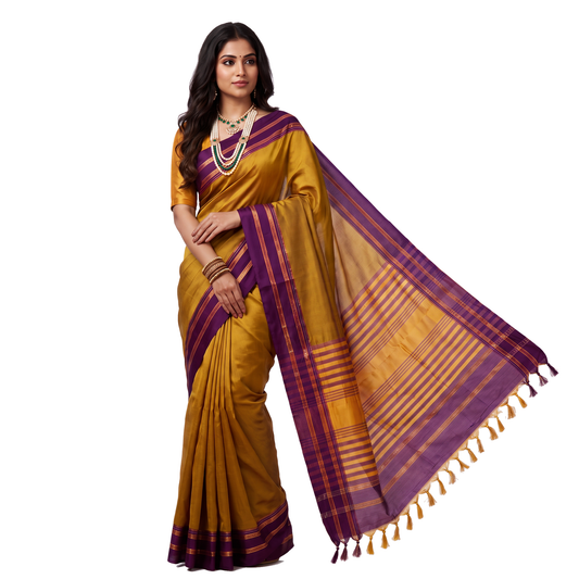 Women's Art Silk Traditional Saree with Zari Border and Unstitched Blouse Piece.