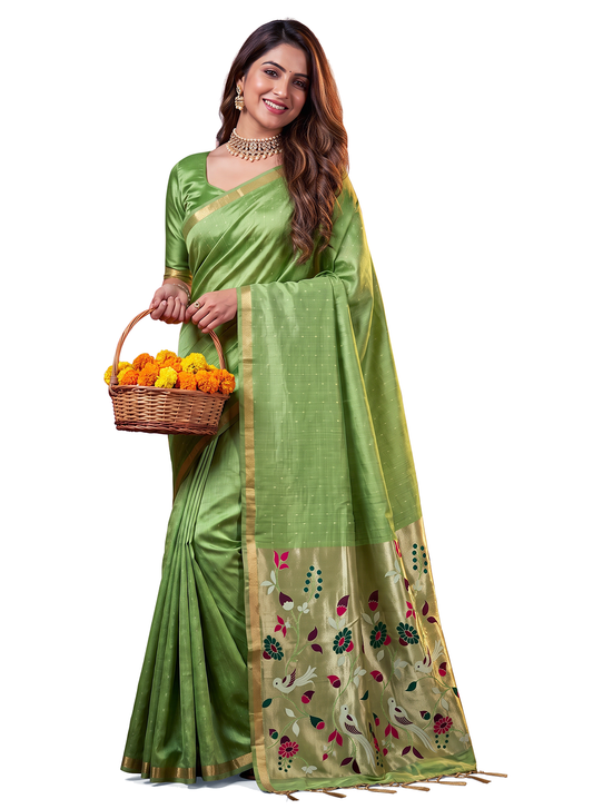 Women's Woven Paithani Art Silk Saree with Unstitched Blouse Piece.