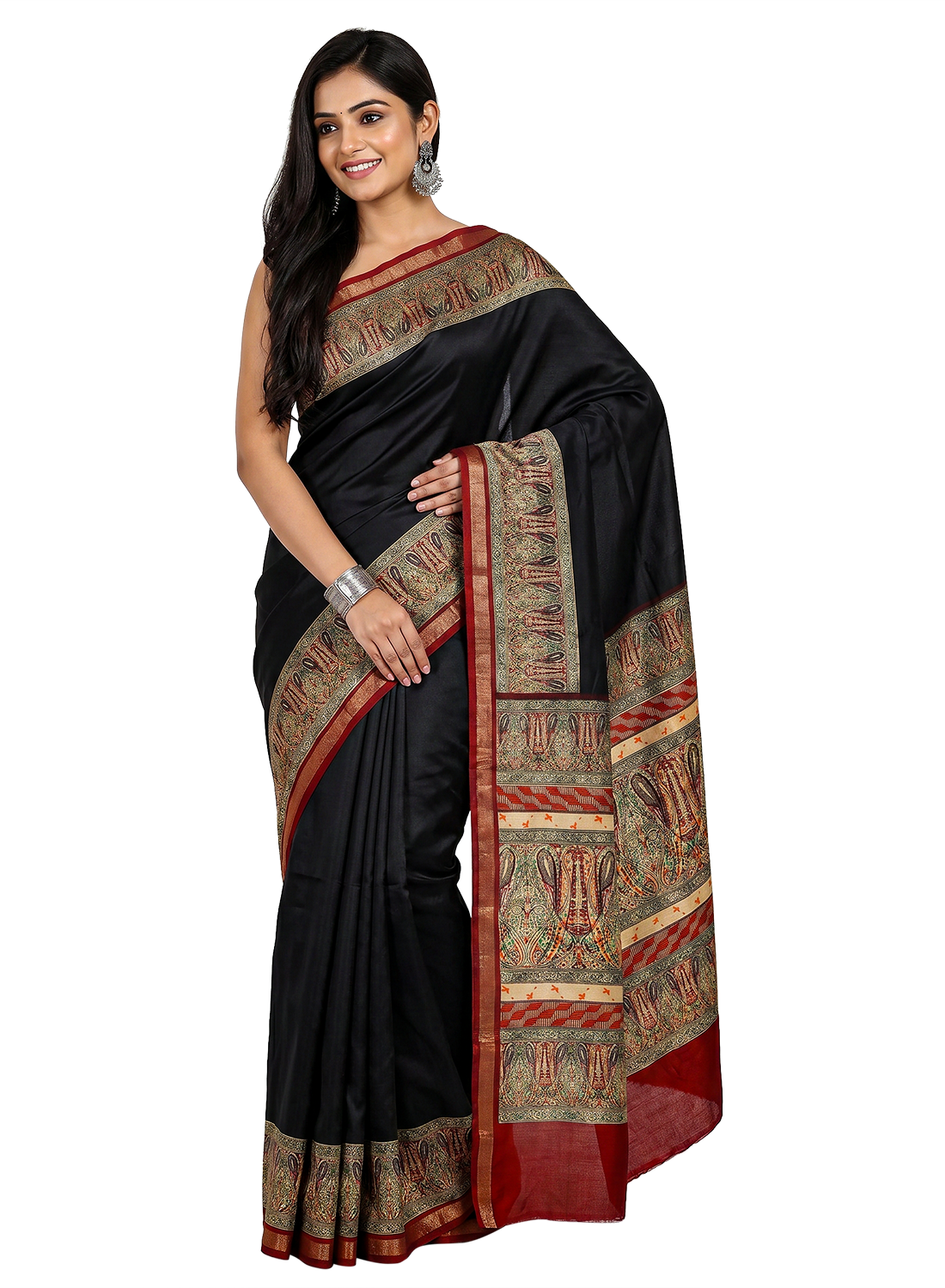 Women's Printed Silk Blend Saree with Unstitched Blouse Piece.