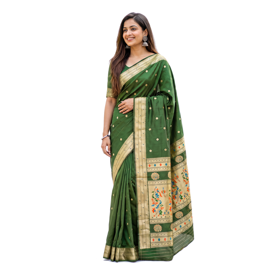 Banarasi Soft Silk Saree Festive Woven Jacquard Zari Border Sarees with Unstitched Blouse Piece.