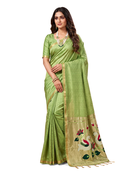 Women's Paithani Silk Saree with Unstitched Blouse Piece.