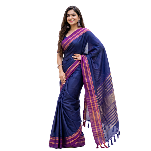 Women's Art Silk Traditional Saree with Zari Border and Unstitched Blouse Piece.