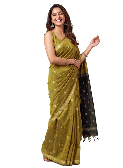 Women's Maheshwari Cotton Blend Woven Zari Saree with Unstitched Blouse Piece.