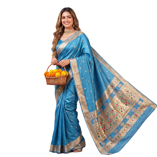 Banarasi Soft Silk Saree Festive Woven Jacquard Zari Border Sarees with Unstitched Blouse Piece.