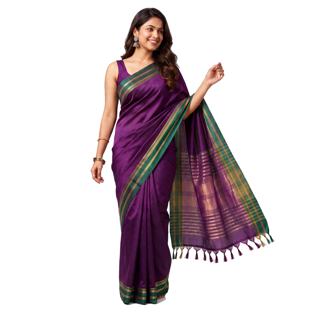 Women's Art Silk Traditional Saree with Zari Border and Unstitched Blouse Piece.