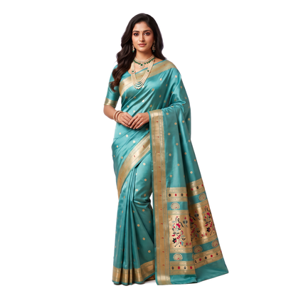 Banarasi Soft Silk Saree Festive Woven Jacquard Zari Border Sarees with Unstitched Blouse Piece.