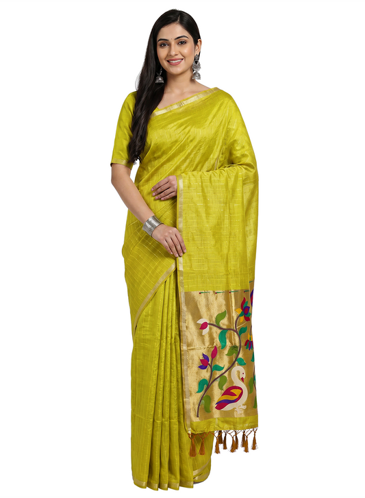 Women's Traditional Zari Cotton Silk Saree with Unstitched Blouse Piece.