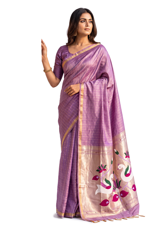 Women's Paithani Silk Saree with Unstitched Blouse Piece.