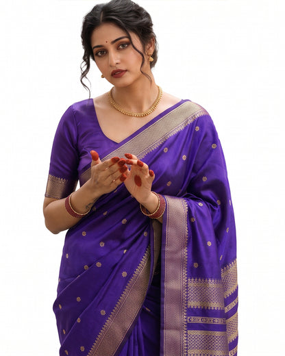 Women's Woven Banarasi Art Silk Saree with Unstitched Blouse Piece.