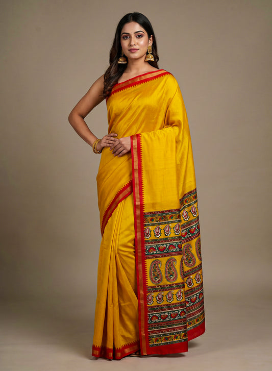 Women's Printed Silk Blend Saree with Unstitched Blouse Piece.