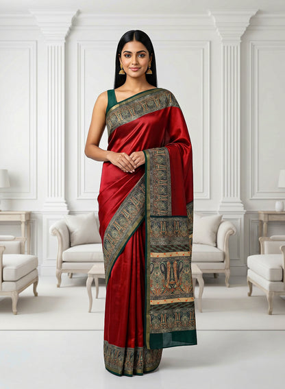 Women's Printed Silk Blend Saree with Unstitched Blouse Piece.