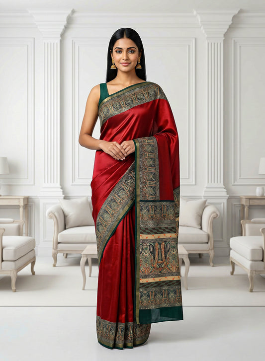 Women's Printed Silk Blend Saree with Unstitched Blouse Piece.