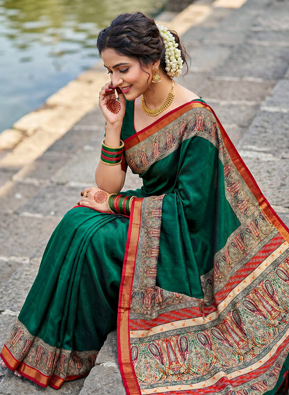Women's Printed Silk Blend Saree with Unstitched Blouse Piece.