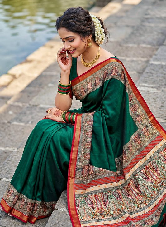 Women's Printed Silk Blend Saree with Unstitched Blouse Piece.
