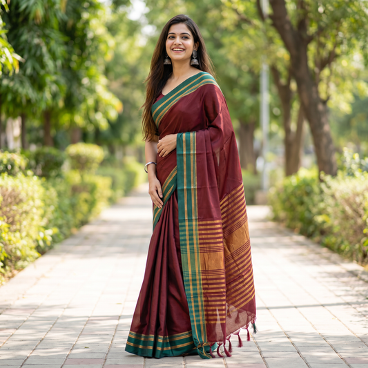 Women's Art Silk Traditional Saree with Zari Border and Unstitched Blouse Piece.