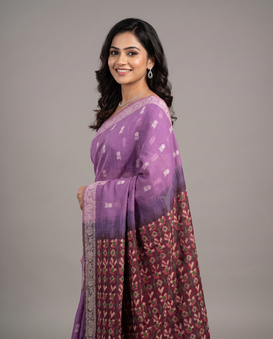 Women's Woven Design Linen Cotton Blend Saree with Unstitched Blouse Piece.