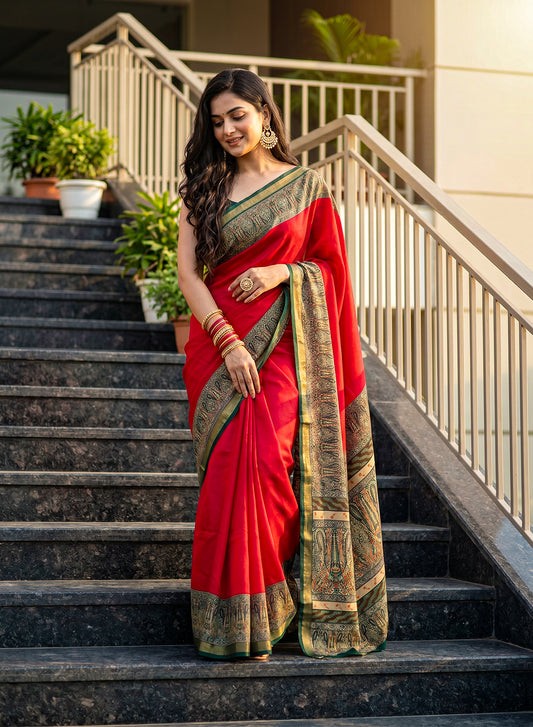 Women's Printed Silk Blend Saree with Unstitched Blouse Piece.