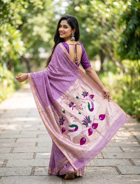 Women's Paithani Silk Saree with Unstitched Blouse Piece.