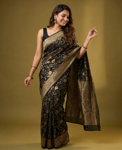 Women's Woven Banarasi Art Silk Saree with Unstitched Blouse Piece.