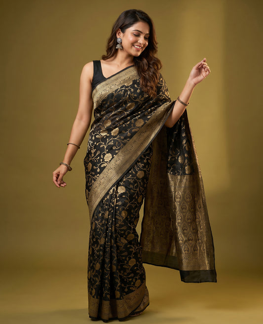 Women's Woven Banarasi Art Silk Saree with Unstitched Blouse Piece.