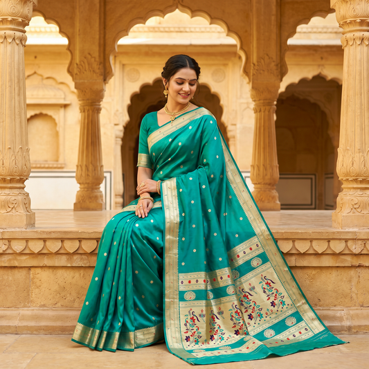 Banarasi Soft Silk Saree Festive Woven Jacquard Zari Border Sarees with Unstitched Blouse Piece.